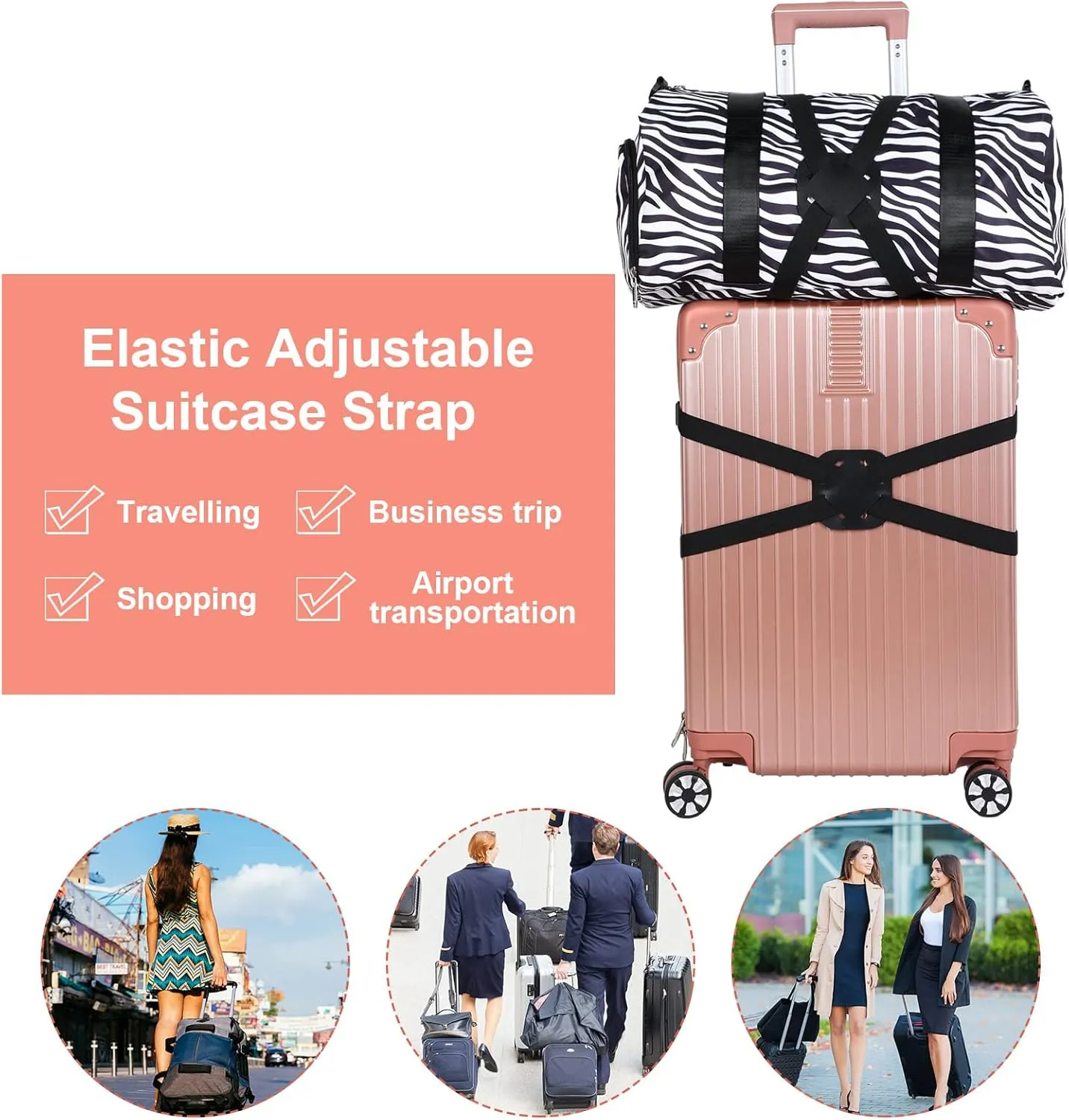 4 Pack Luggage Straps Set, Add a Bag Luggage Straps, TSA Approved Suitcase Straps Accessories with Buckles for Travel Family(Black, Medium)