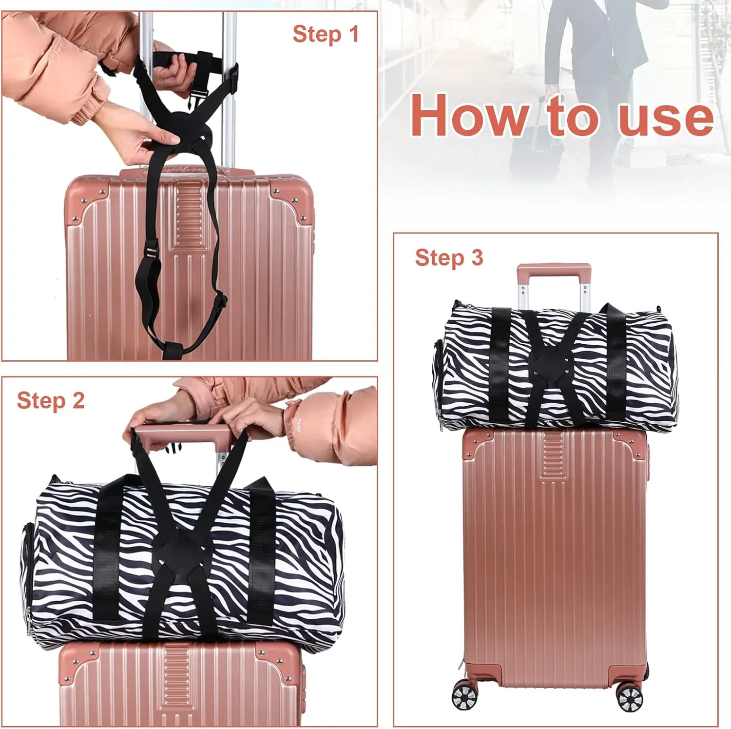 4 Pack Luggage Straps Set, Add a Bag Luggage Straps, TSA Approved Suitcase Straps Accessories with Buckles for Travel Family(Black, Medium)