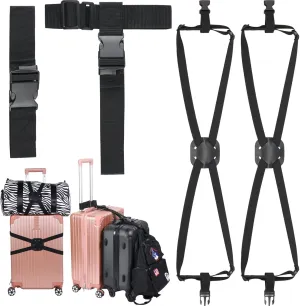 4 Pack Luggage Straps Set, Add a Bag Luggage Straps, TSA Approved Suitcase Straps Accessories with Buckles for Travel Family(Black, Medium)