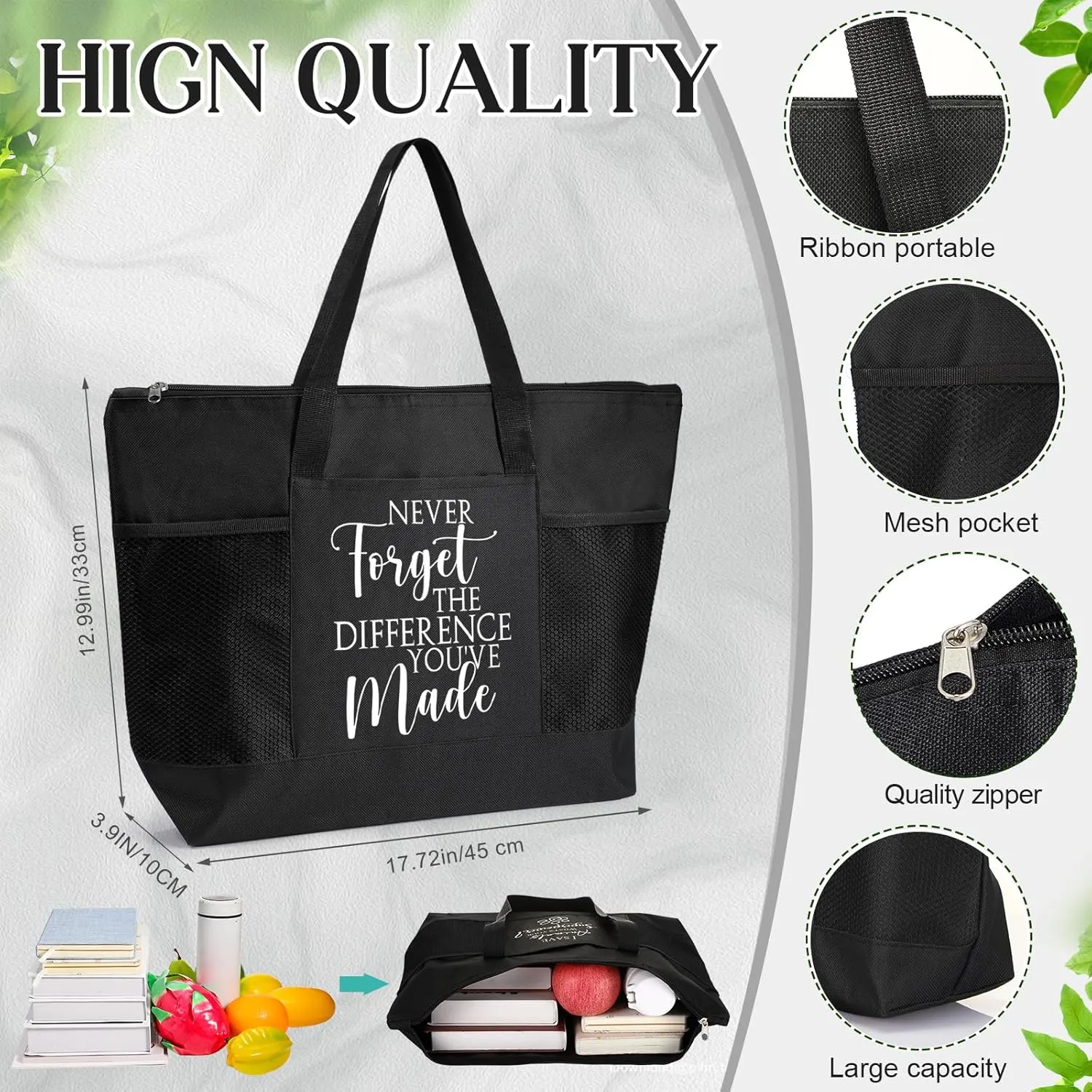 4 Pcs Nurse Appreciation Gift 16oz Glass Cup Tote Bag Makeup Bag Badge Reel Work Anniversary Thank You Baskets for Women Employee Teacher Coworker Staff Gift(Black)