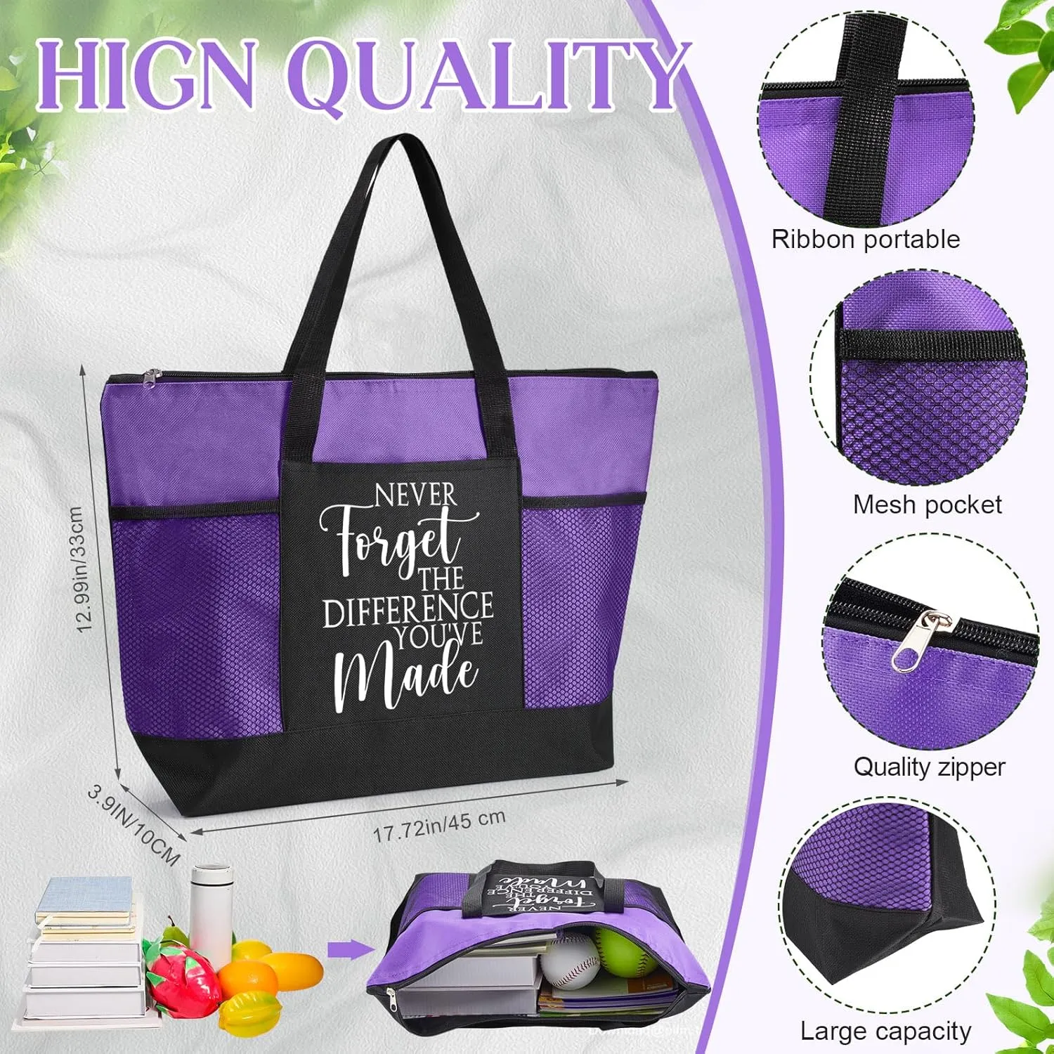 4 Pcs Nurse Appreciation Gift 16oz Glass Cup Tote Bag Makeup Bag Badge Reel Work Anniversary Thank You Baskets for Women Employee Teacher Coworker Staff Gift(Purple)