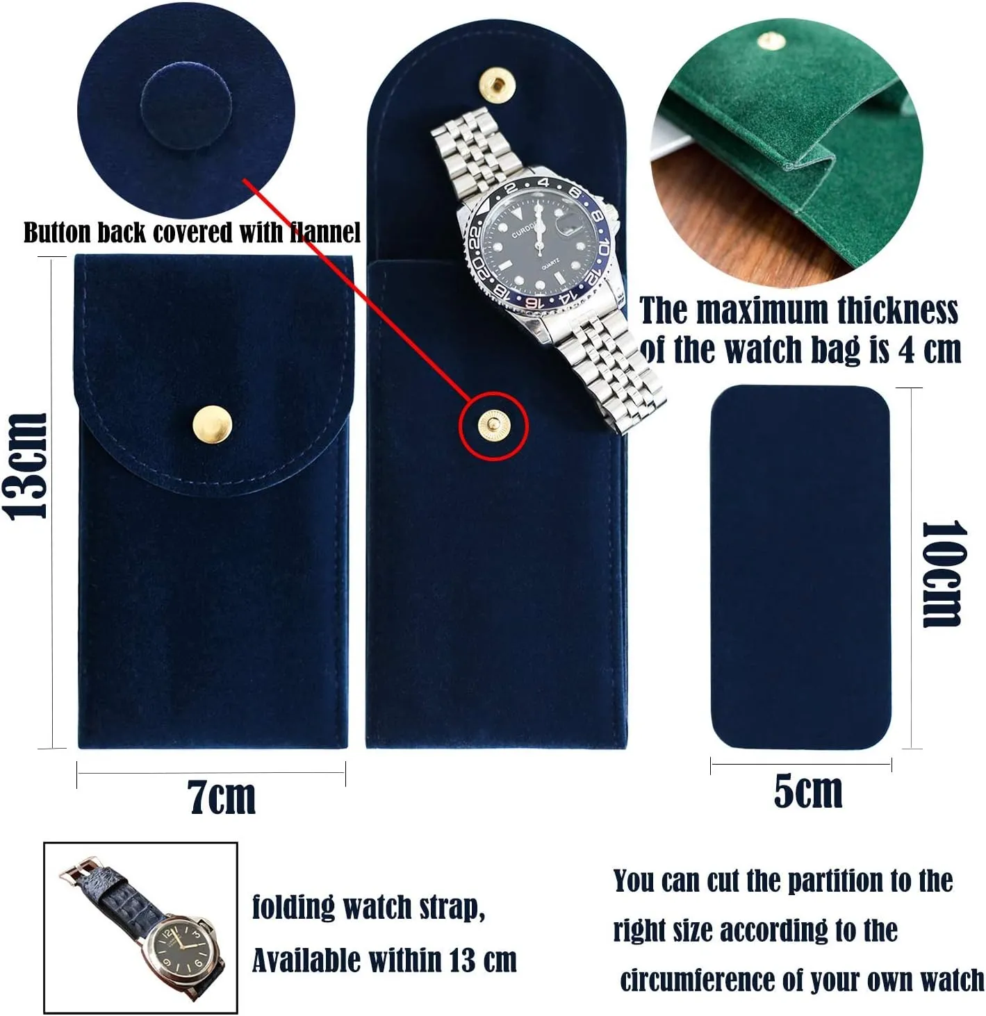 4 PCS Watch Travel Case for Men and Women Portable Velvet Watch Pouch Watch Storage Bag and Organizer (2BLACK 2BLUE)