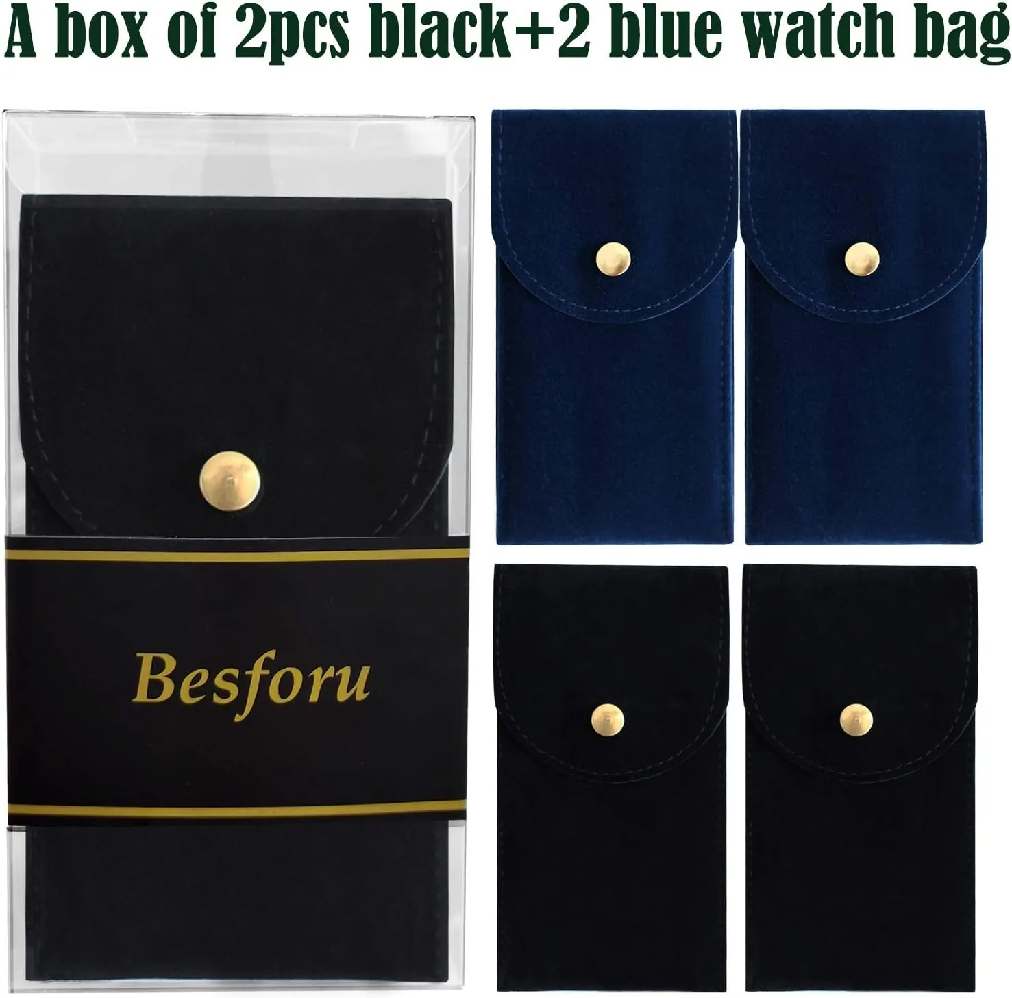 4 PCS Watch Travel Case for Men and Women Portable Velvet Watch Pouch Watch Storage Bag and Organizer (2BLACK 2BLUE)
