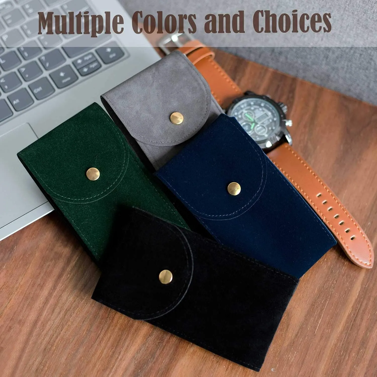 4 PCS Watch Travel Case for Men and Women Portable Velvet Watch Pouch Watch Storage Bag and Organizer (2BLACK 2GRAY)