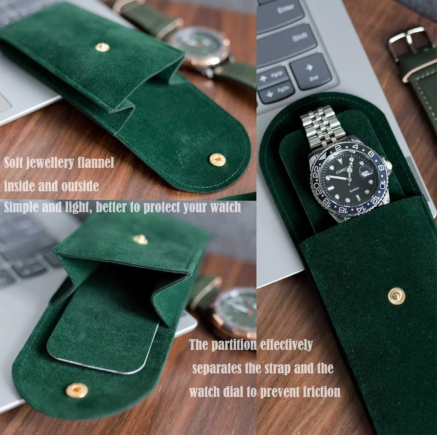 4 PCS Watch Travel Case for Men and Women Portable Velvet Watch Pouch Watch Storage Bag and Organizer (2BLACK 2GRAY)