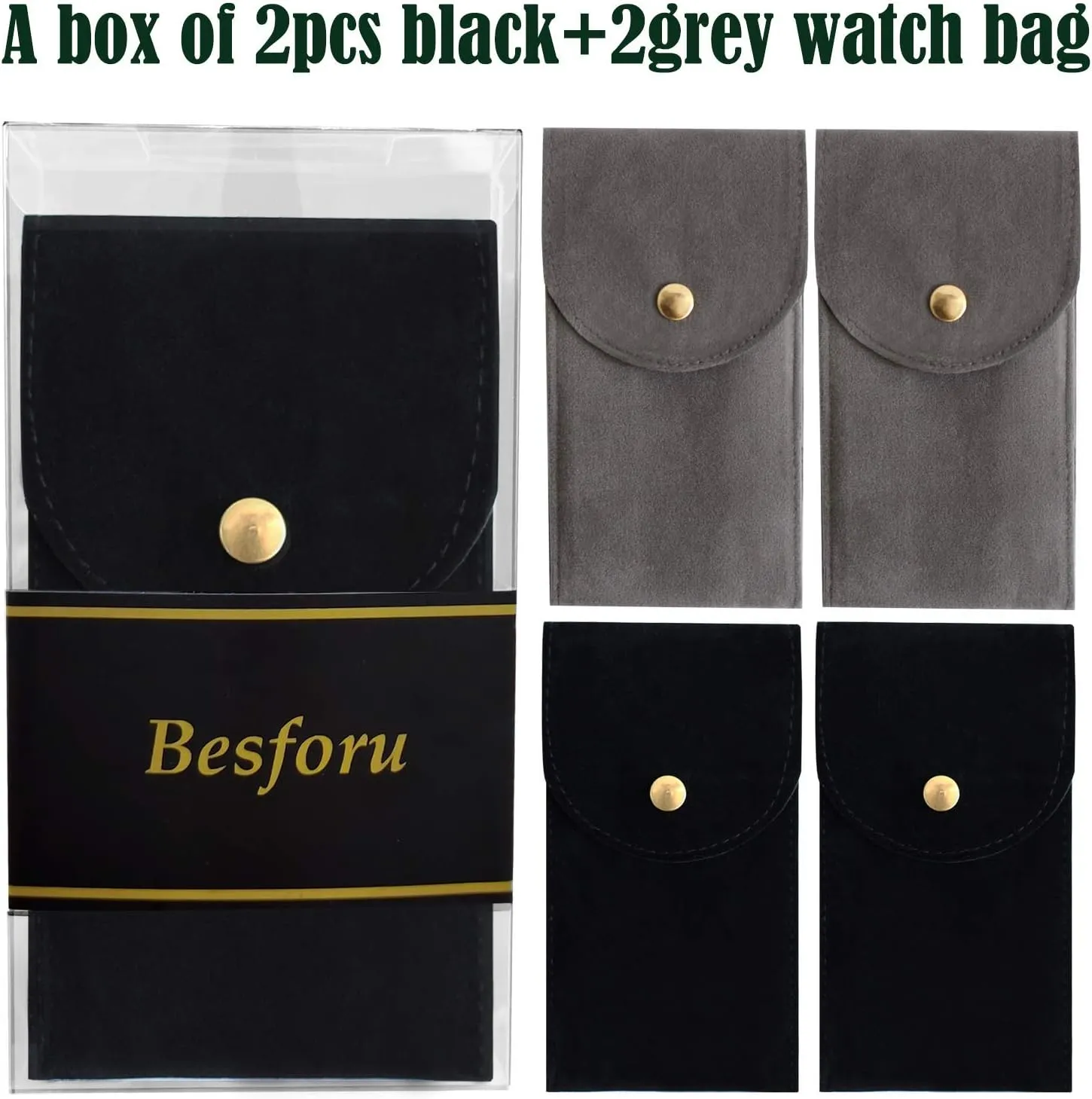 4 PCS Watch Travel Case for Men and Women Portable Velvet Watch Pouch Watch Storage Bag and Organizer (2BLACK 2GRAY)