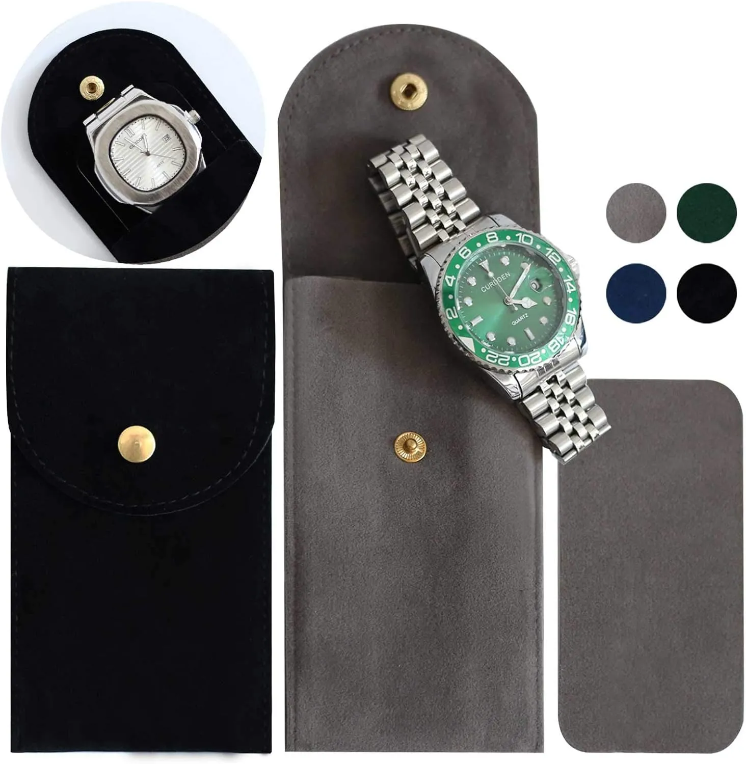 4 PCS Watch Travel Case for Men and Women Portable Velvet Watch Pouch Watch Storage Bag and Organizer (2BLACK 2GRAY)