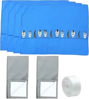 4 Silver Storage Bags - Silverware Antibress Cloth Protectors & Organizers with 2 Silver Cleaning Cloth for Teaspoon Utensils