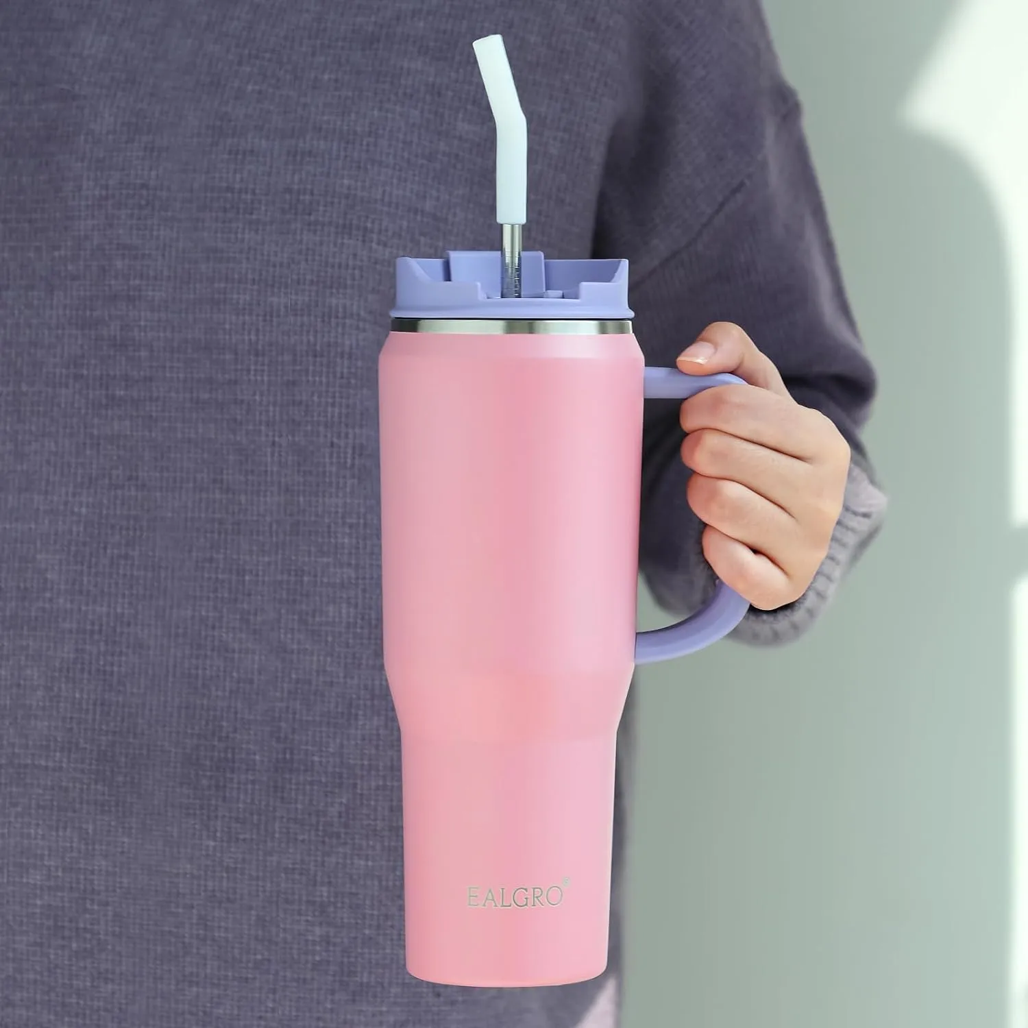 40 oz Tumbler with Handle, Insulated Tumblers with Lid and Straw, Large Metal Sports Water Bottle Jug, Thermal Stainless Steel Travel Coffee Mug Cup, Blue