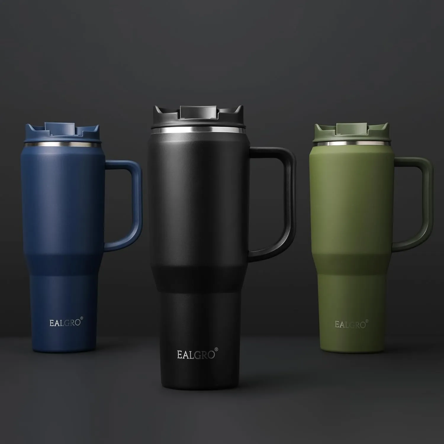 40 oz Tumbler with Handle, Insulated Tumblers with Lid and Straw, Large Metal Sports Water Bottle Jug, Thermal Stainless Steel Travel Coffee Mug Cup, Blue