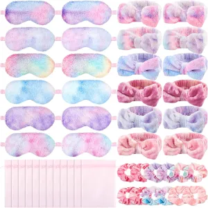 48 Pcs Sleepover Party Supplies for Women Girls Spa Headband Plush Eye Mask Bow Makeup Headbands Storage Bags Pajama Party Favors for Birthday Spa Bachelorette