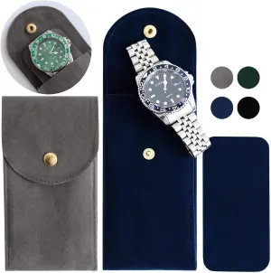 4PCS Watch Travel Case for Men and Women Portable Velvet Watch Pouch Watch Storage Bag and Organizer (2BLUE 2GRAY)