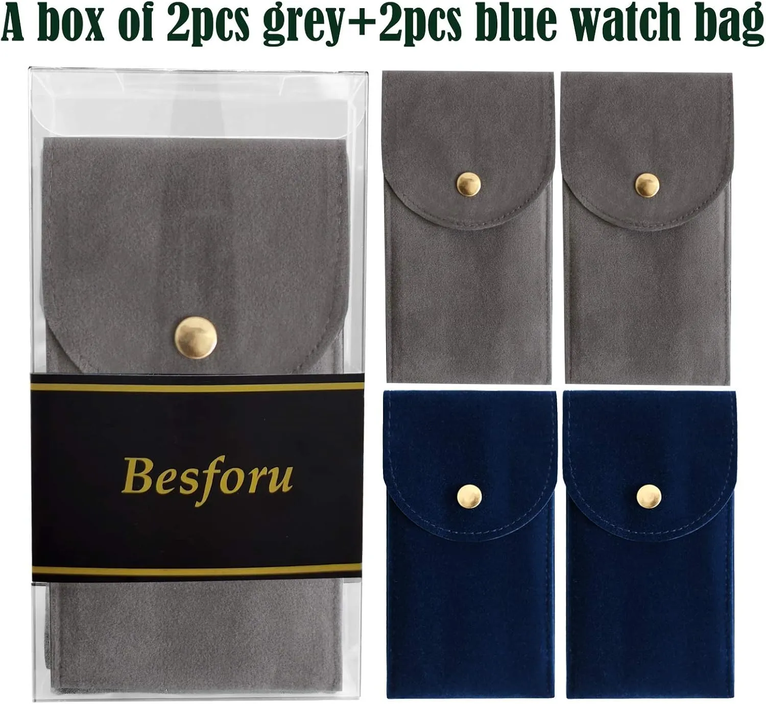 4PCS Watch Travel Case for Men and Women Portable Velvet Watch Pouch Watch Storage Bag and Organizer (2BLUE 2GRAY)