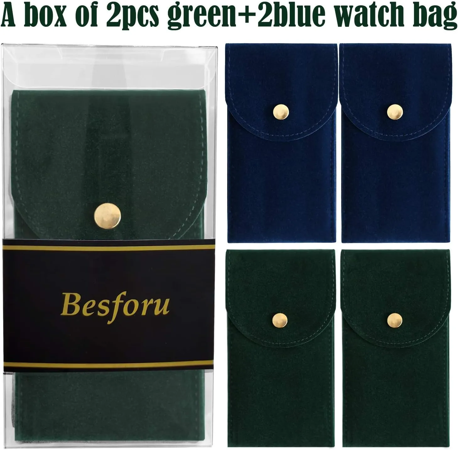 4PCS Watch Travel Case for Men and Women Portable Velvet Watch Pouch Watch Storage Bag and Organizer (2GREEN 2BLUE)
