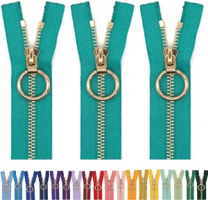#5 Gold Metal Zipper - 50  Colors - 3 PCS - (4-14 inches) Sizes - Luxury Lightweight Handcraft Metal Zippers Gold Teeth for Purses Bags Pockets Shoes Sewing & Crafts DIY