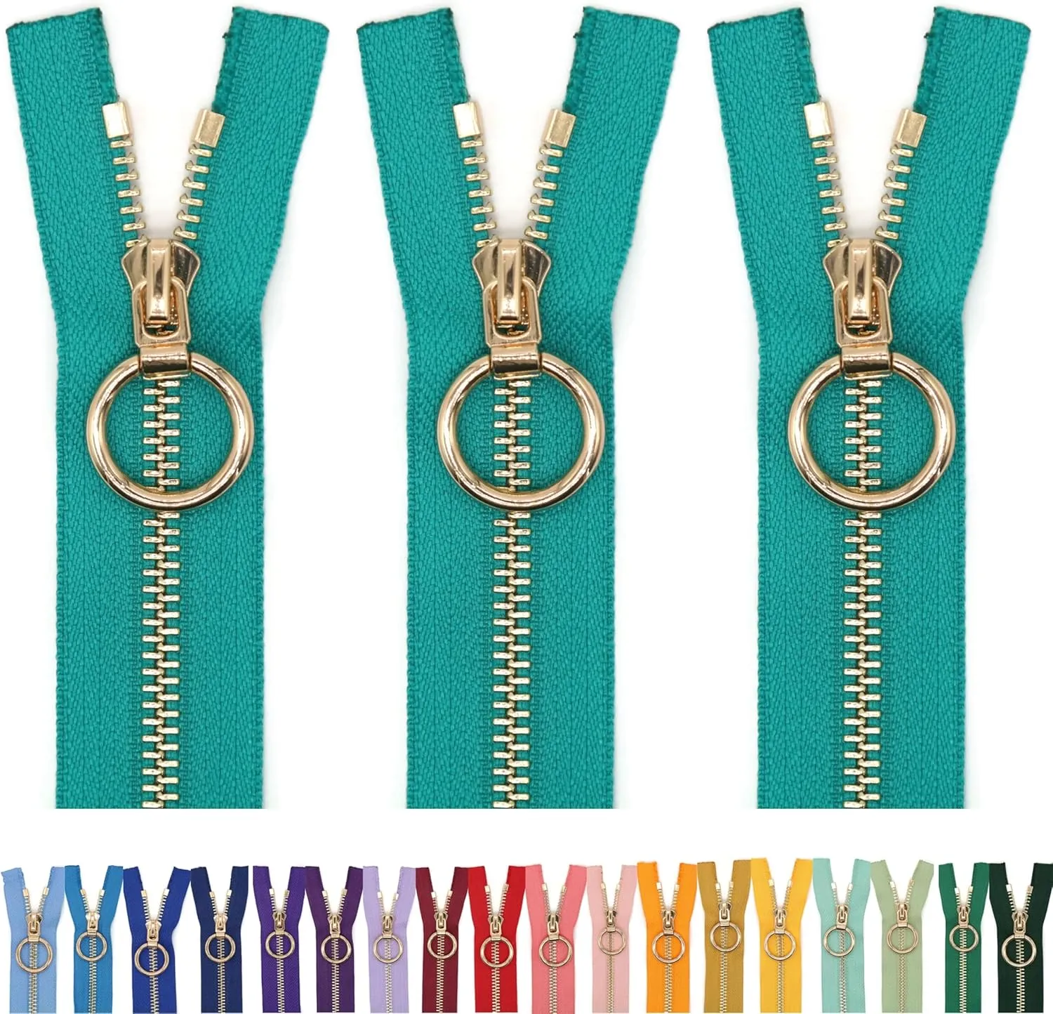 #5 Gold Metal Zipper - 50  Colors - 3 PCS - (4-14 inches) Sizes - Luxury Lightweight Handcraft Metal Zippers Gold Teeth for Purses Bags Pockets Shoes Sewing & Crafts DIY