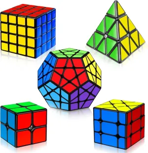 5 Pack Magic Cube Set - 2x2, 3x3, 4x4, Triangle Speed Cubes for Kids & Adults