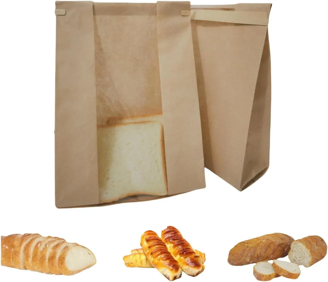 50 Pcs bread bag for homemade bread, bread bag sourdough paper,bread bag with window, sourdough bags for homemade bread,13.7x8.3x3.5 in,Large Bakery Bags,50 Cute Sealing Stickers with Tin Tie Tab Lock