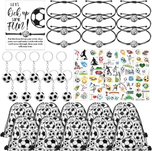 50 Pcs Soccer Team Gifts Set Includes Drawstring Bags Bracelets Keychains Stickers Cards Soccer Party Favors for Football Lover Fans