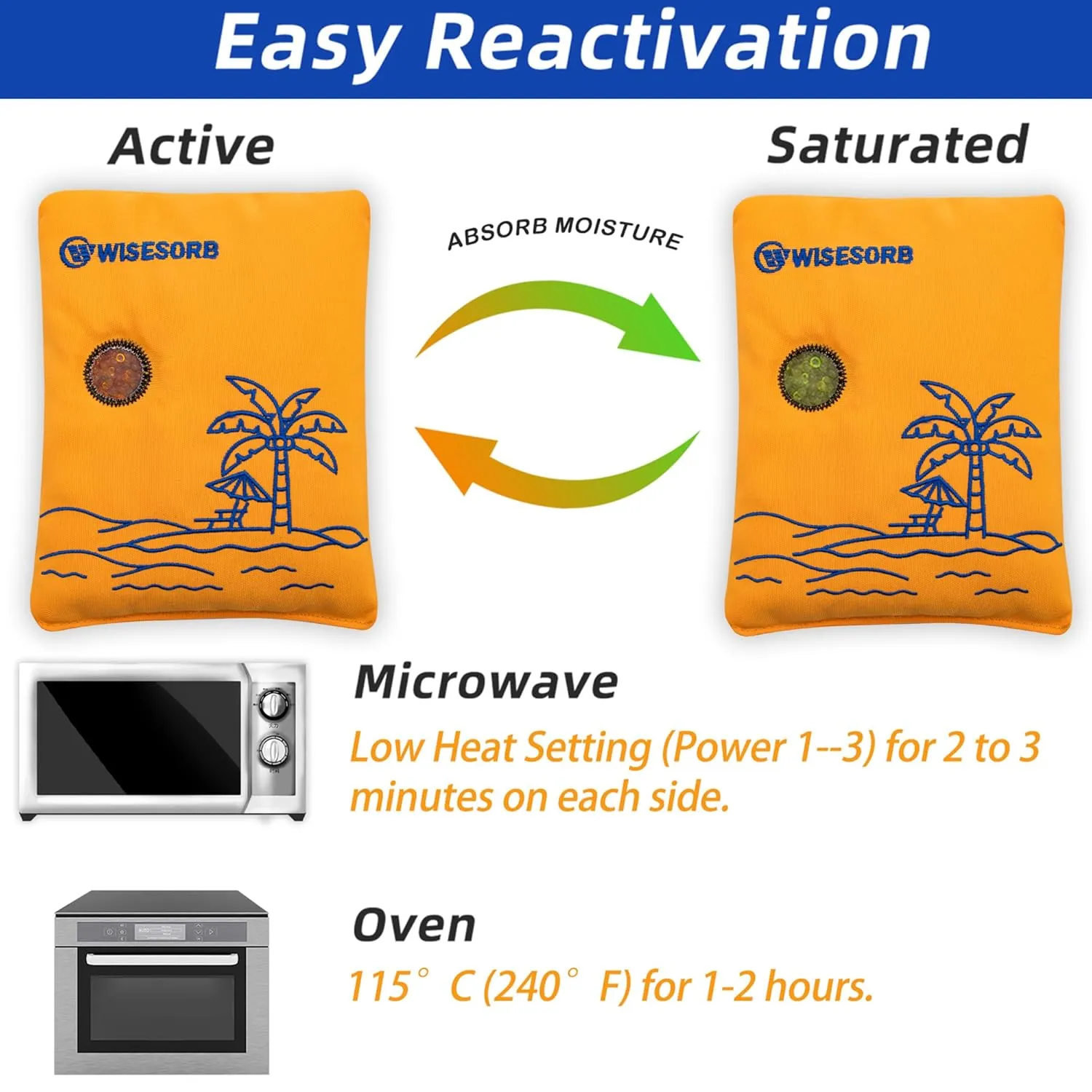 500g 2pcs Rechargeable Car Dehumidifier Moisture Absorbers Bags, Reusable Desiccant Color Indicating Silica Gel Packets, Microwave Reactivated Visible Desiccant Packs for Car Closet Basement