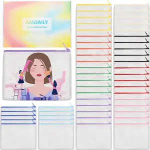 50Pcs Canvas Makeup Bags Bulk, 7.87 x 5.7 Inch Cotton Sublimation Blank DIY Heat Transfer Cosmetic Bag w/Colorful Zipper Gift Box for Bridesmaid Makeup Bag Travel Toiletry Pouch Storage, Mother's Day