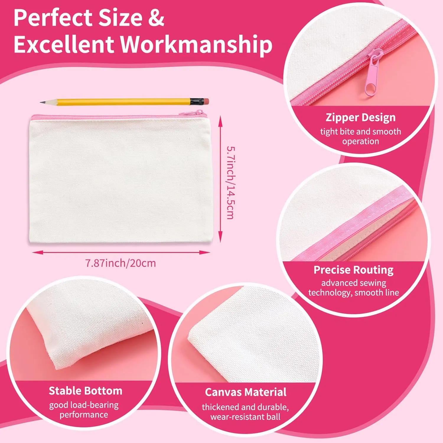 50Pcs Canvas Makeup Bags Bulk, 7.87 x 5.7 Inch Cotton Sublimation Blank DIY Heat Transfer Cosmetic Bag w/Colorful Zipper Gift Box for Bridesmaid Makeup Bag Travel Toiletry Pouch Storage, Mother's Day