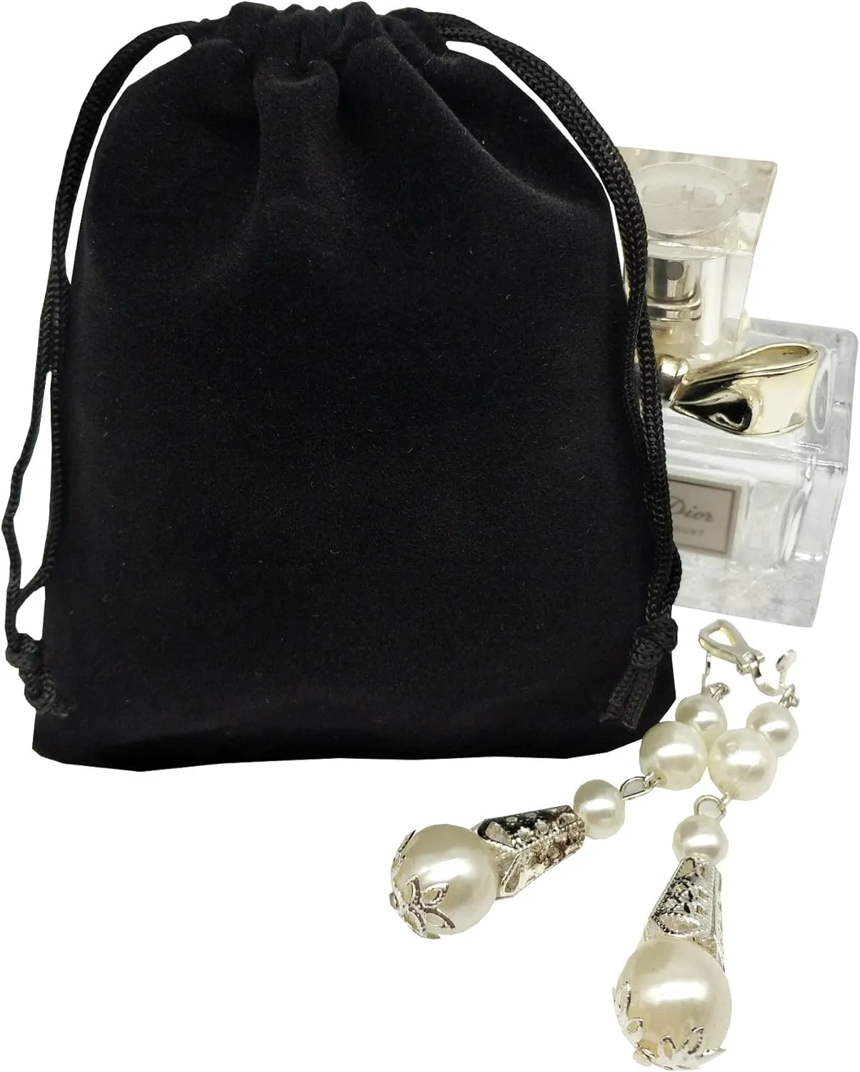 50pcs Velvet Drawstring Bags Jewelry Bags Pouches (black, 3X4'')