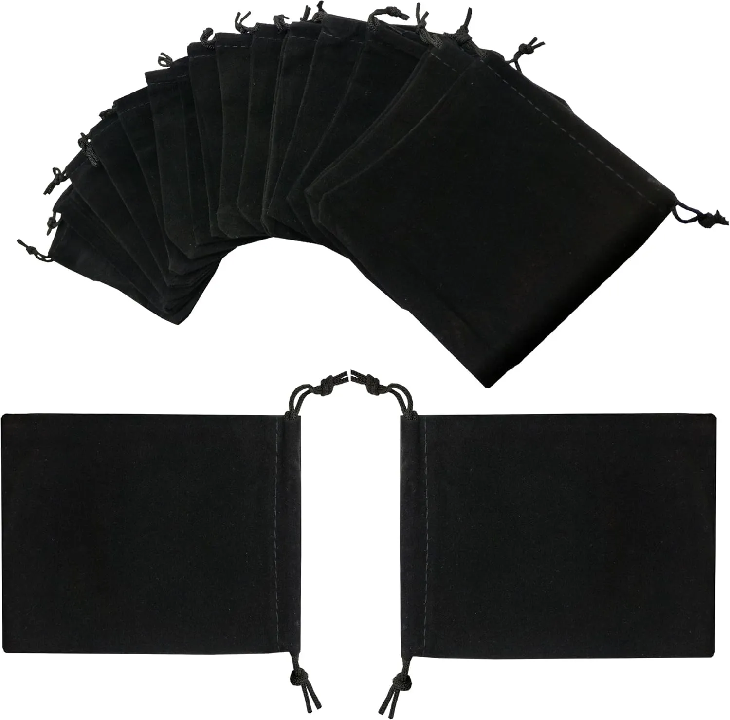 50pcs Velvet Drawstring Bags Jewelry Bags Pouches (black, 3X4'')