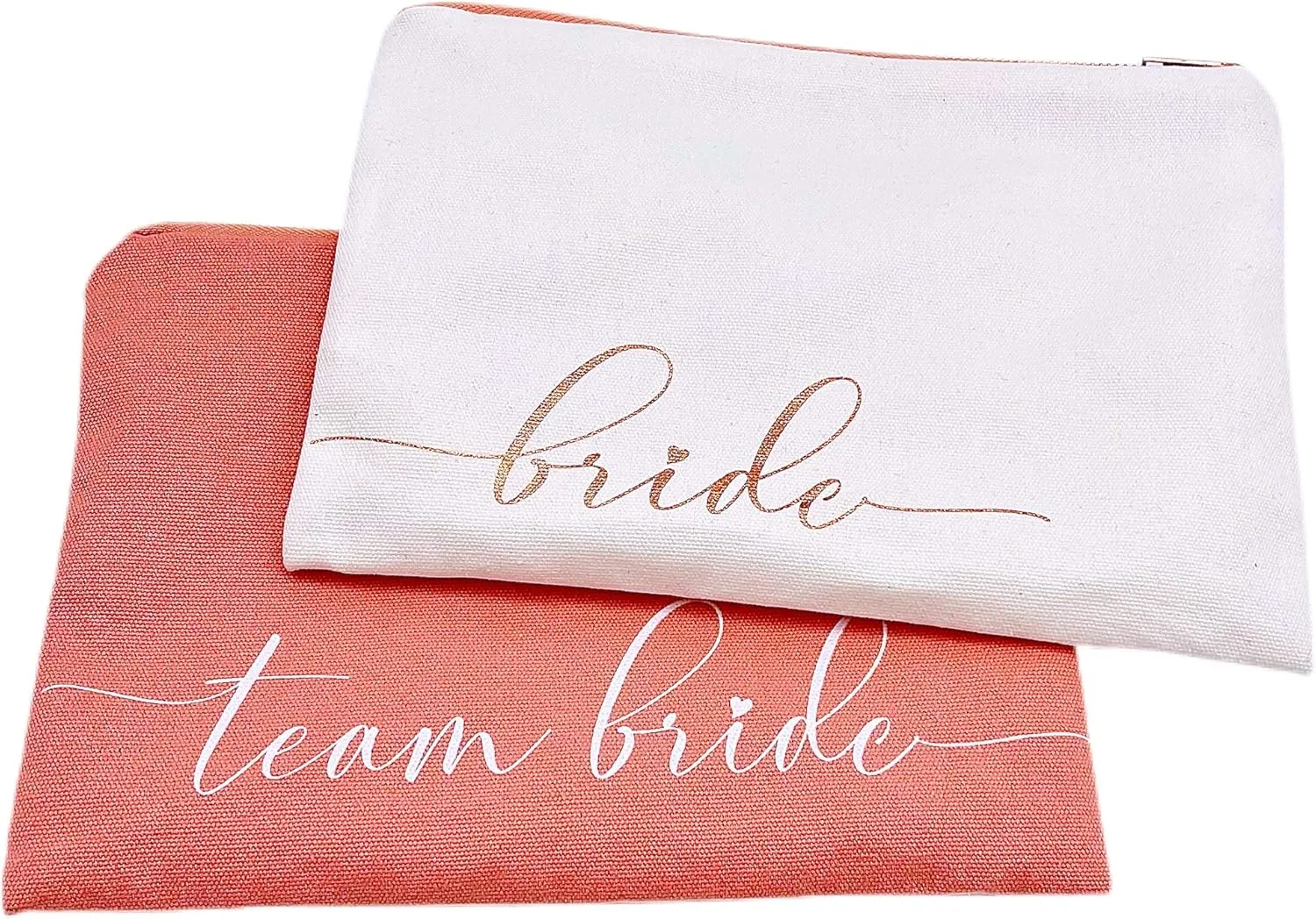 6 Bridesmaids Makeup Bags & 1 for Bride. 7 Large Canvas Toiletry Bags with Metal Zipper & Inside Lining. for Bachelorette Party Favors & Bridal Shower with Bridesmaid Proposal Cards. (Rose Gold)