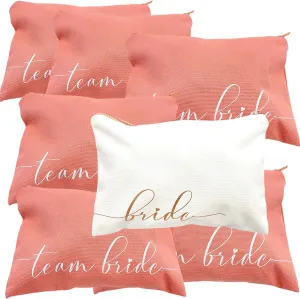6 Bridesmaids Makeup Bags & 1 for Bride. 7 Large Canvas Toiletry Bags with Metal Zipper & Inside Lining. for Bachelorette Party Favors & Bridal Shower with Bridesmaid Proposal Cards. (Rose Gold)