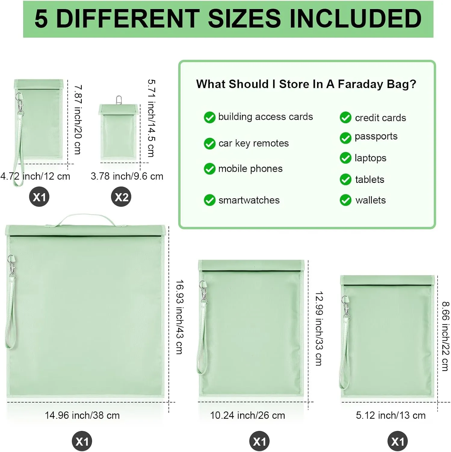 6 Pack Faraday Bags for Laptop Phone Car Key Tablet, EMP Proof Faraday Bags Waterproof Faraday Cage Device Signal Proof Faraday Blocker Pouch for Anti Theft Anti Tracking (Green)