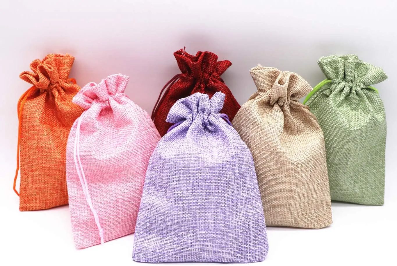 6pcs 7" X 5" Velvet Cloth Jewelry Pouches/Drawstring Bags (Multicolour Linen-2)