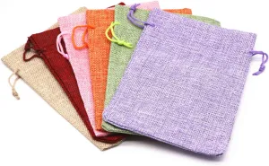 6pcs 7" X 5" Velvet Cloth Jewelry Pouches/Drawstring Bags (Multicolour Linen-2)