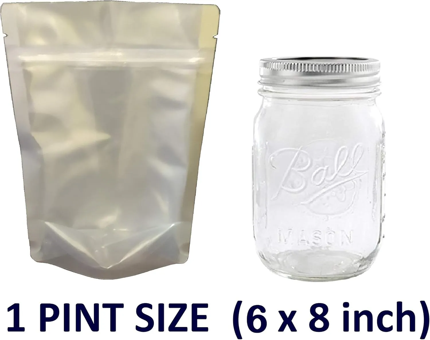 7 Mil Clear Front Mylar Bags Stand Up Gusseted Pouch in Multiple Sizes (100, 1 PINT 6 x 8 inch)