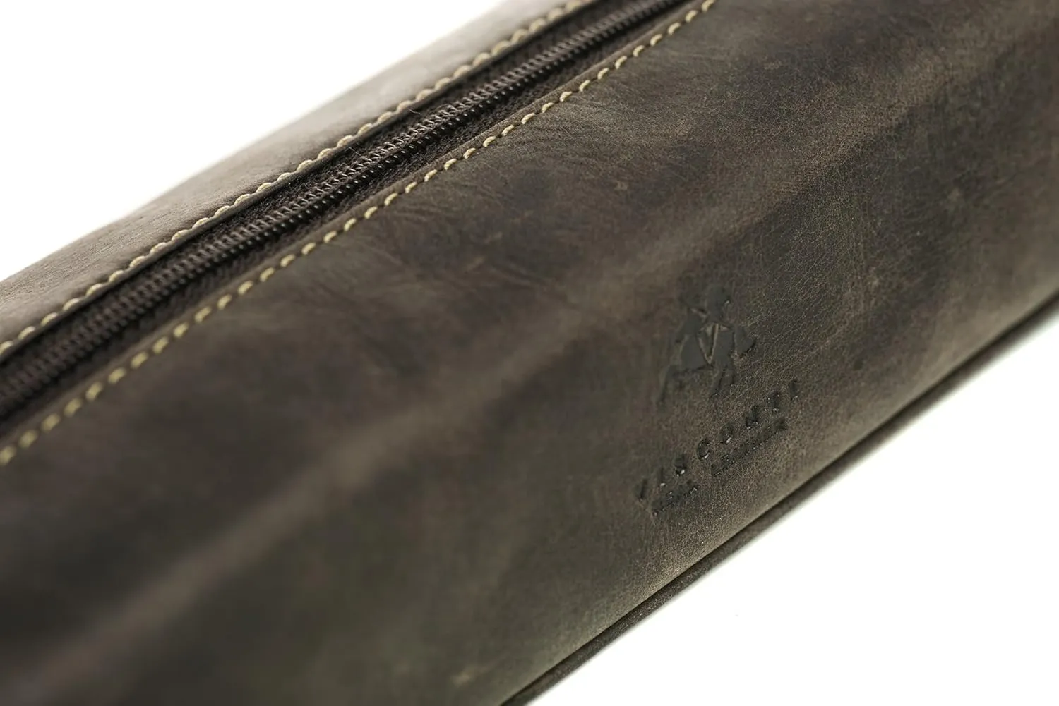 731 Hunter Distressed Leather Pencil Case/Small Travel Makeup Cosmetic Bag/Toiletry Case/Supply Holder (Brown)