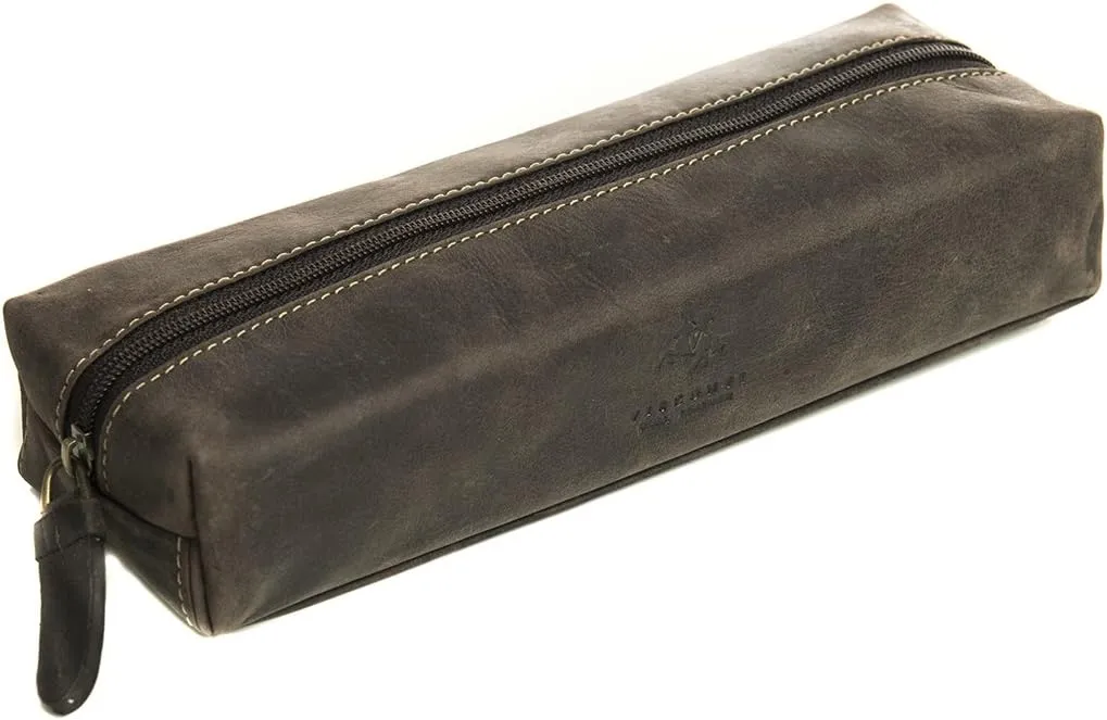 731 Hunter Distressed Leather Pencil Case/Small Travel Makeup Cosmetic Bag/Toiletry Case/Supply Holder (Brown)