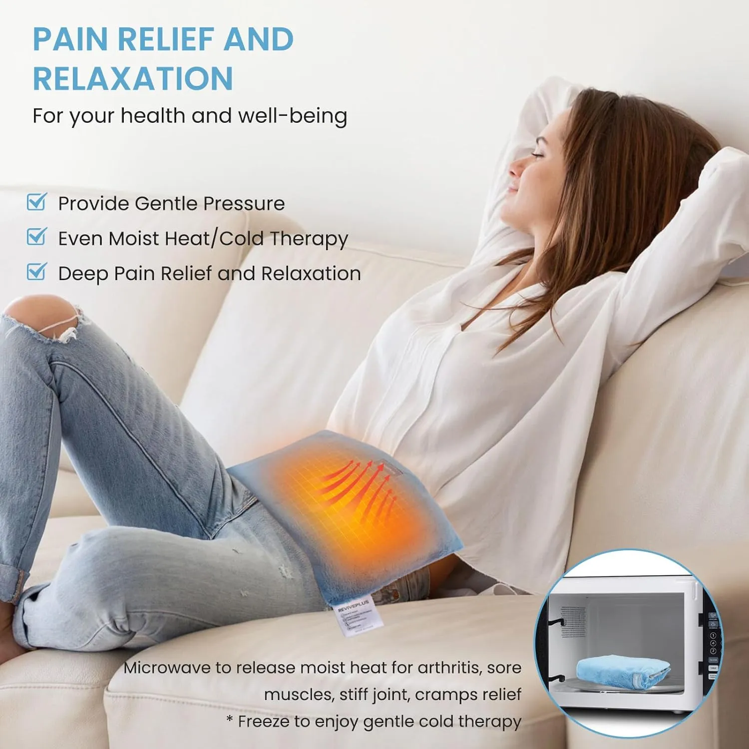 8 * 12.6" Microwave Heating Pad for Back, Neck Shoulders, Arthritis, Muscles Pain Relief, Rice Bags for Heat Therapy Microwavable with Washable Cover, Weighted Hot and Cold Pack, Unscented
