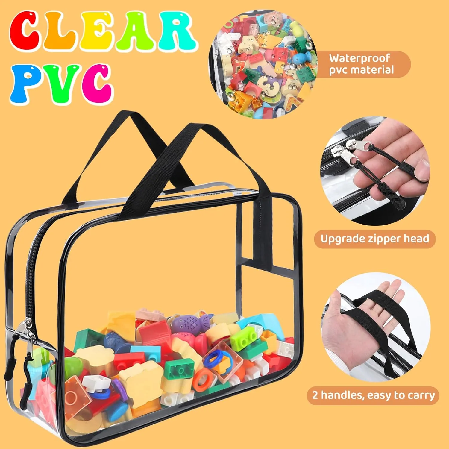 8 Packs Large and Small Toy Storage Bags, Reusable Clear PVC Board Game Storage, Toy Storage Organizer Bags with Zipper for Building Blocks, Puzzle and Handmade Accessories, Clear Toiletry Bag