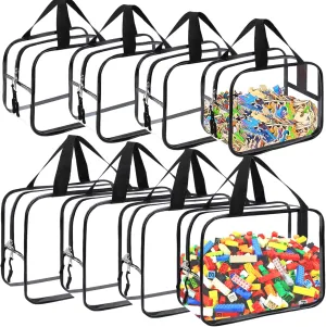 8 Packs Large and Small Toy Storage Bags, Reusable Clear PVC Board Game Storage, Toy Storage Organizer Bags with Zipper for Building Blocks, Puzzle and Handmade Accessories, Clear Toiletry Bag