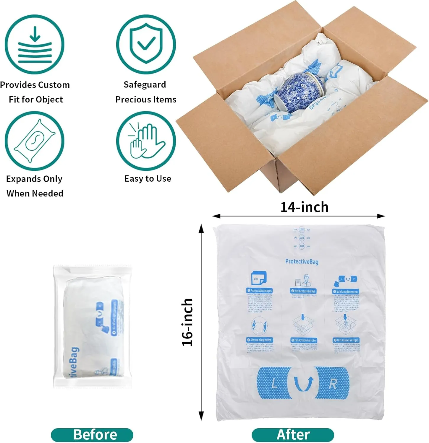 8 Pcs 14”x16” Expanding Foam Packaging for PC & Irregular-Shaped Items - Shockproof Expandable Packing Foam, Protective Computer Shipping Material for Electronics & Fragile Devices