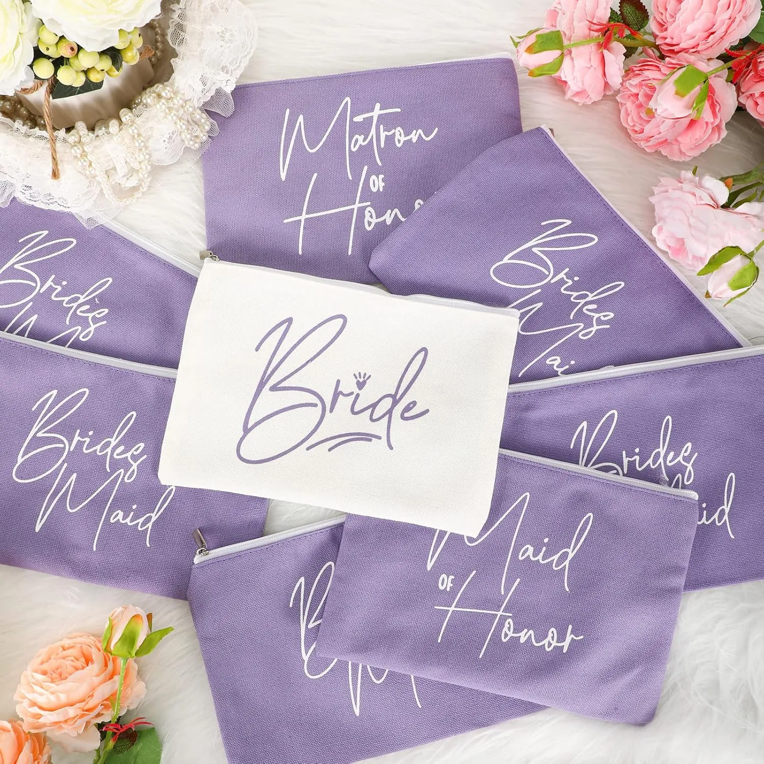 8 Pcs Bridesmaid Makeup Bag Matron of Honor Gifts Bridal Bag for Bridal Wedding Party Gift(Warm Pattern)