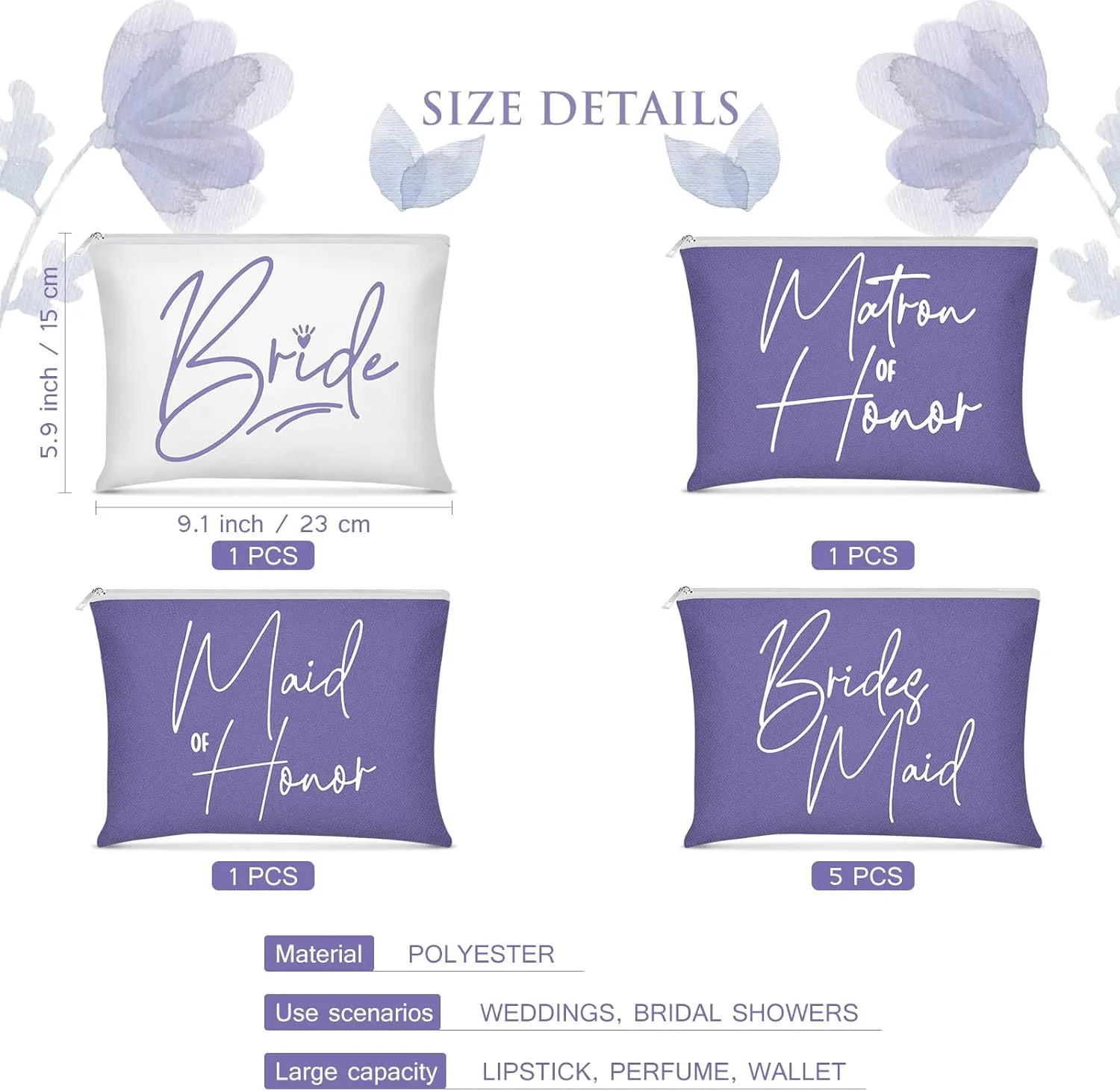 8 Pcs Bridesmaid Makeup Bag Matron of Honor Gifts Bridal Bag for Bridal Wedding Party Gift(Warm Pattern)