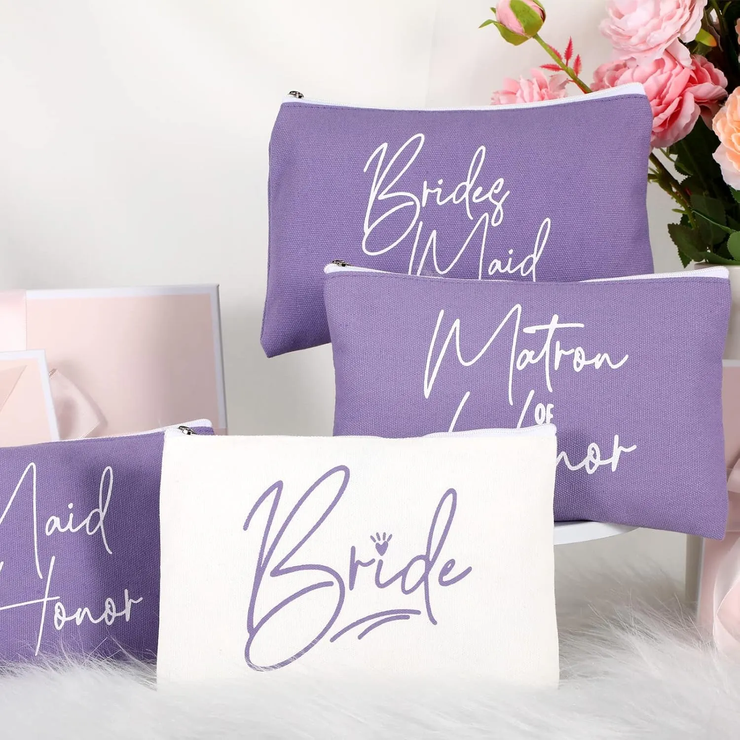 8 Pcs Bridesmaid Makeup Bag Matron of Honor Gifts Bridal Bag for Bridal Wedding Party Gift(Warm Pattern)