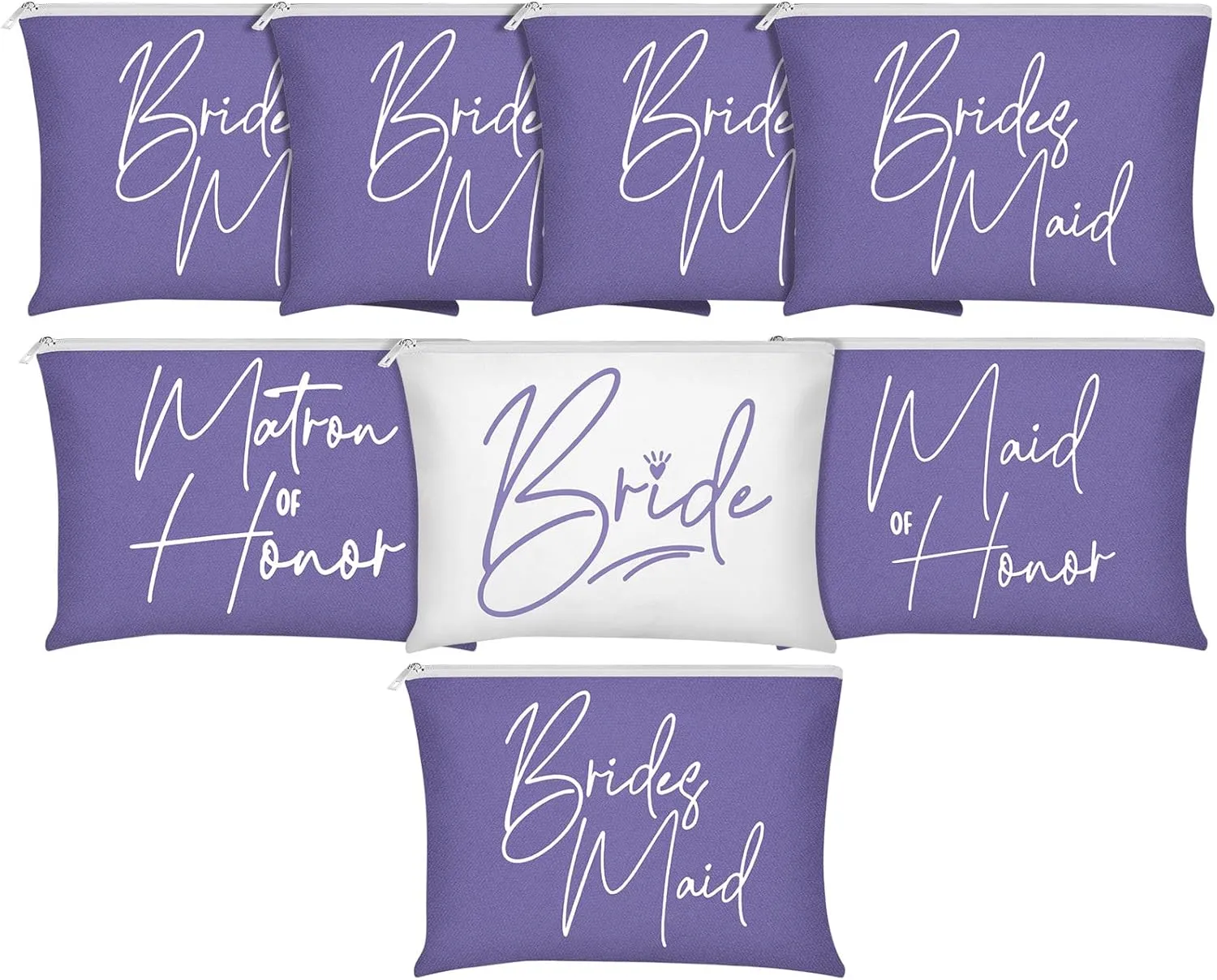 8 Pcs Bridesmaid Makeup Bag Matron of Honor Gifts Bridal Bag for Bridal Wedding Party Gift(Warm Pattern)