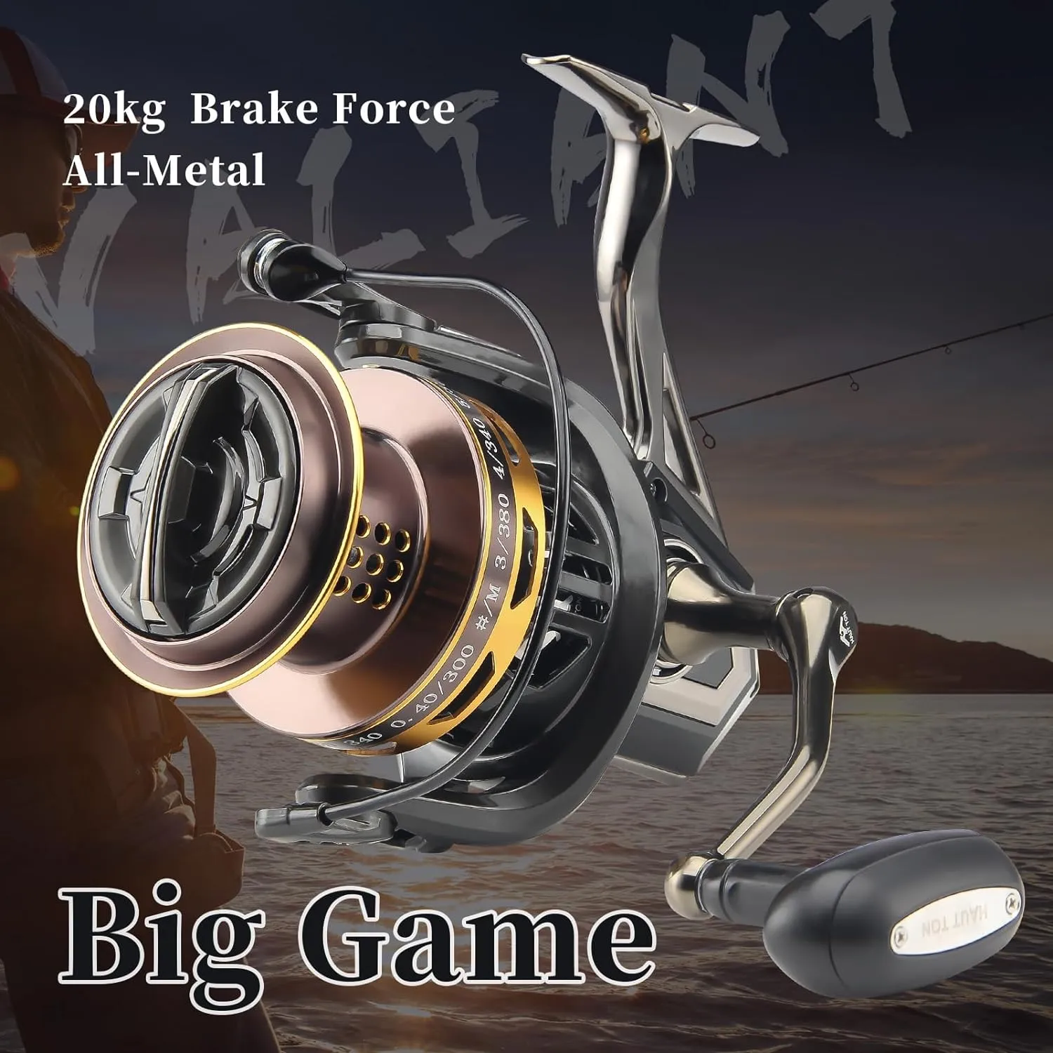 8000/10000/12000 Big Game Surf Spinning Fishing Reel,20KG Drag Power. Backlash-Free Bearings,Metal Reel Seat,Zinc Alloy Gear for Saltwater Inshore and Offshore Fishing