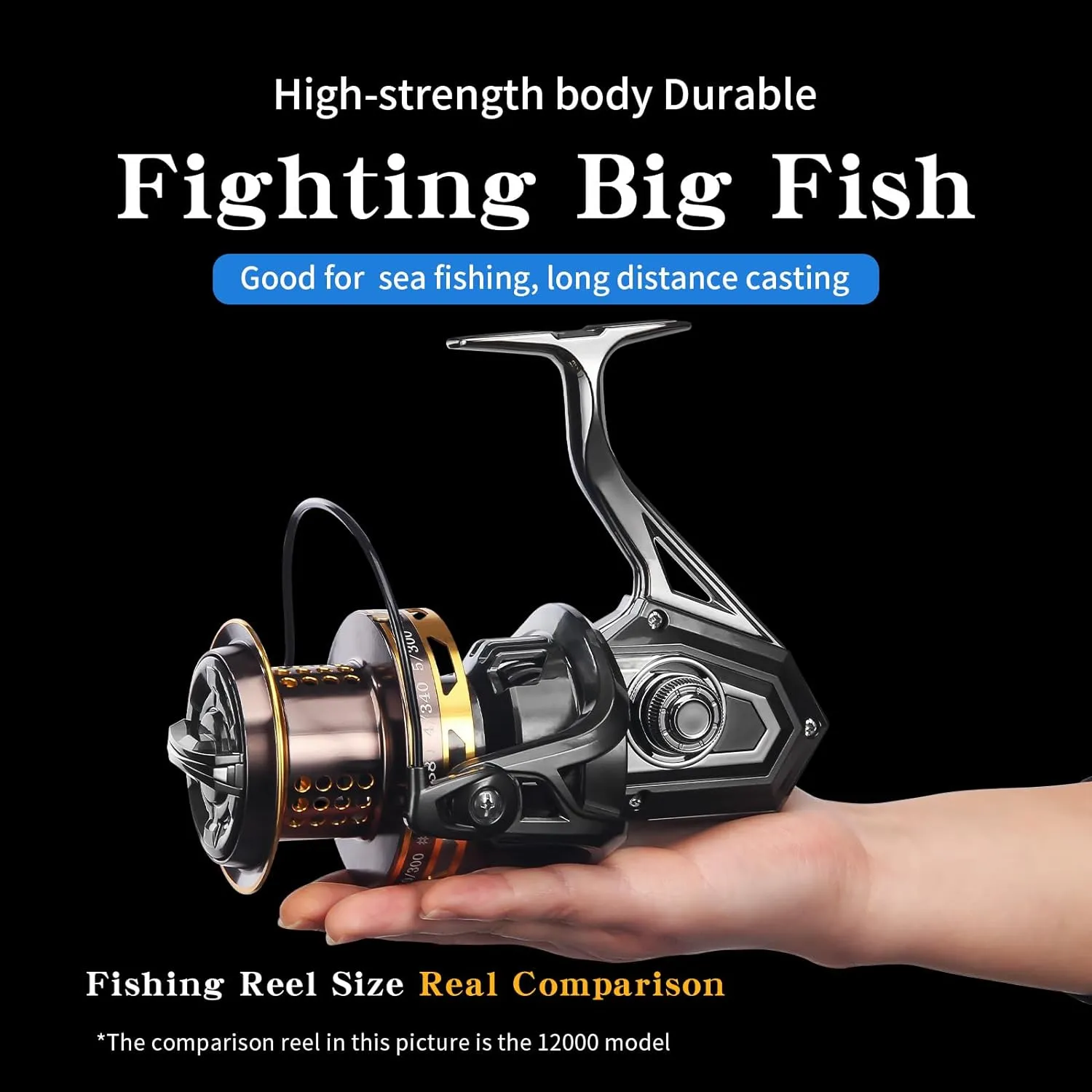 8000/10000/12000 Big Game Surf Spinning Fishing Reel,20KG Drag Power. Backlash-Free Bearings,Metal Reel Seat,Zinc Alloy Gear for Saltwater Inshore and Offshore Fishing