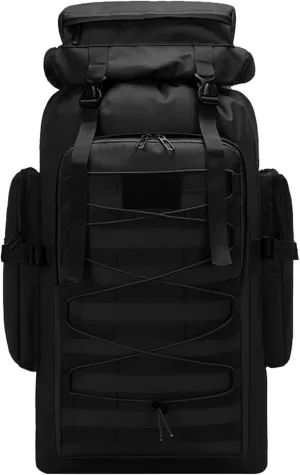 80L Outdoor Camping Backpack for Men Women, Large Capacity Polyester Tactical Rucksack Hiking Travel Duffel Bags (Black)