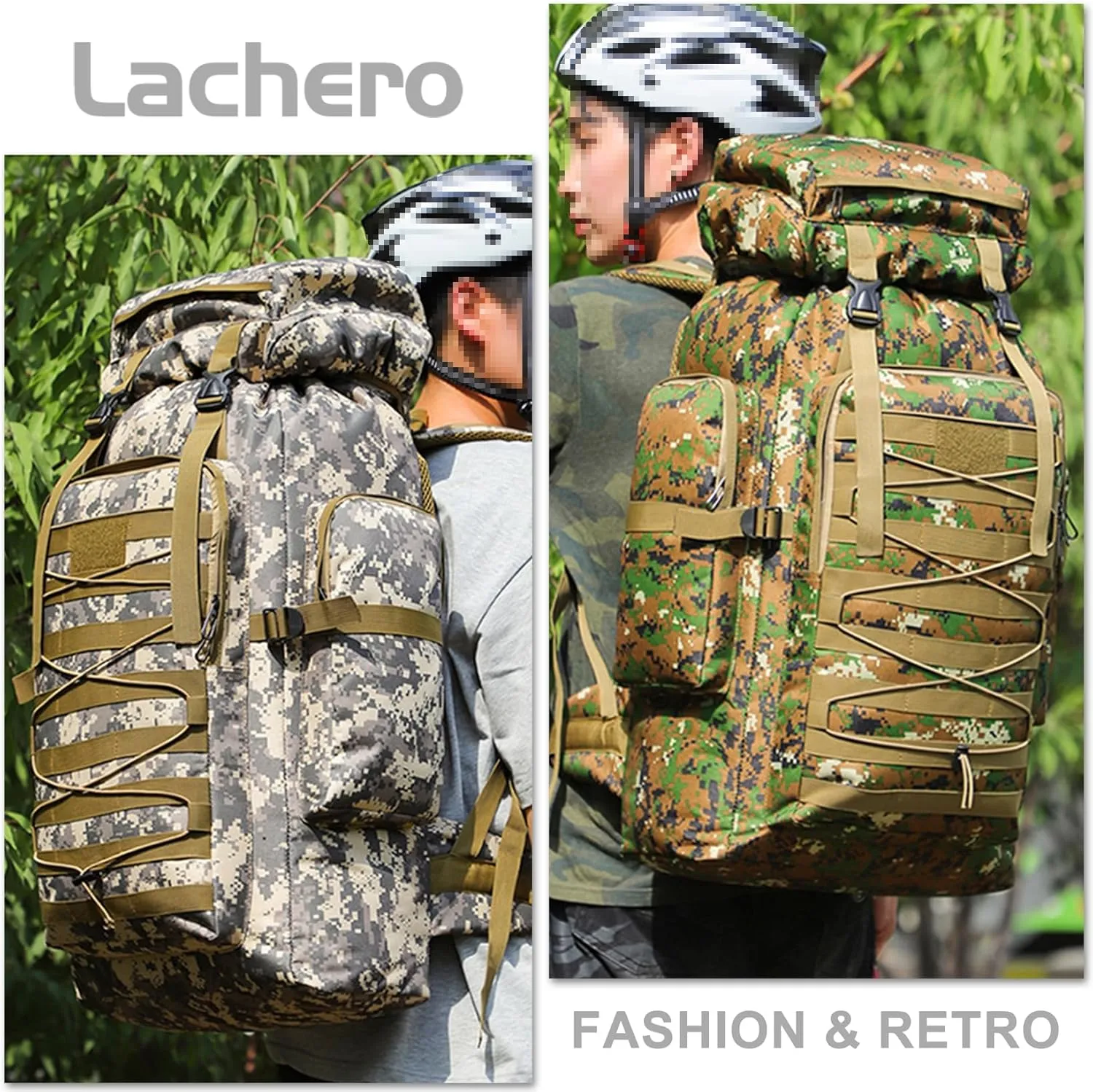 80L Outdoor Camping Backpack for Men Women, Large Capacity Polyester Tactical Rucksack Hiking Travel Duffel Bags (Black)