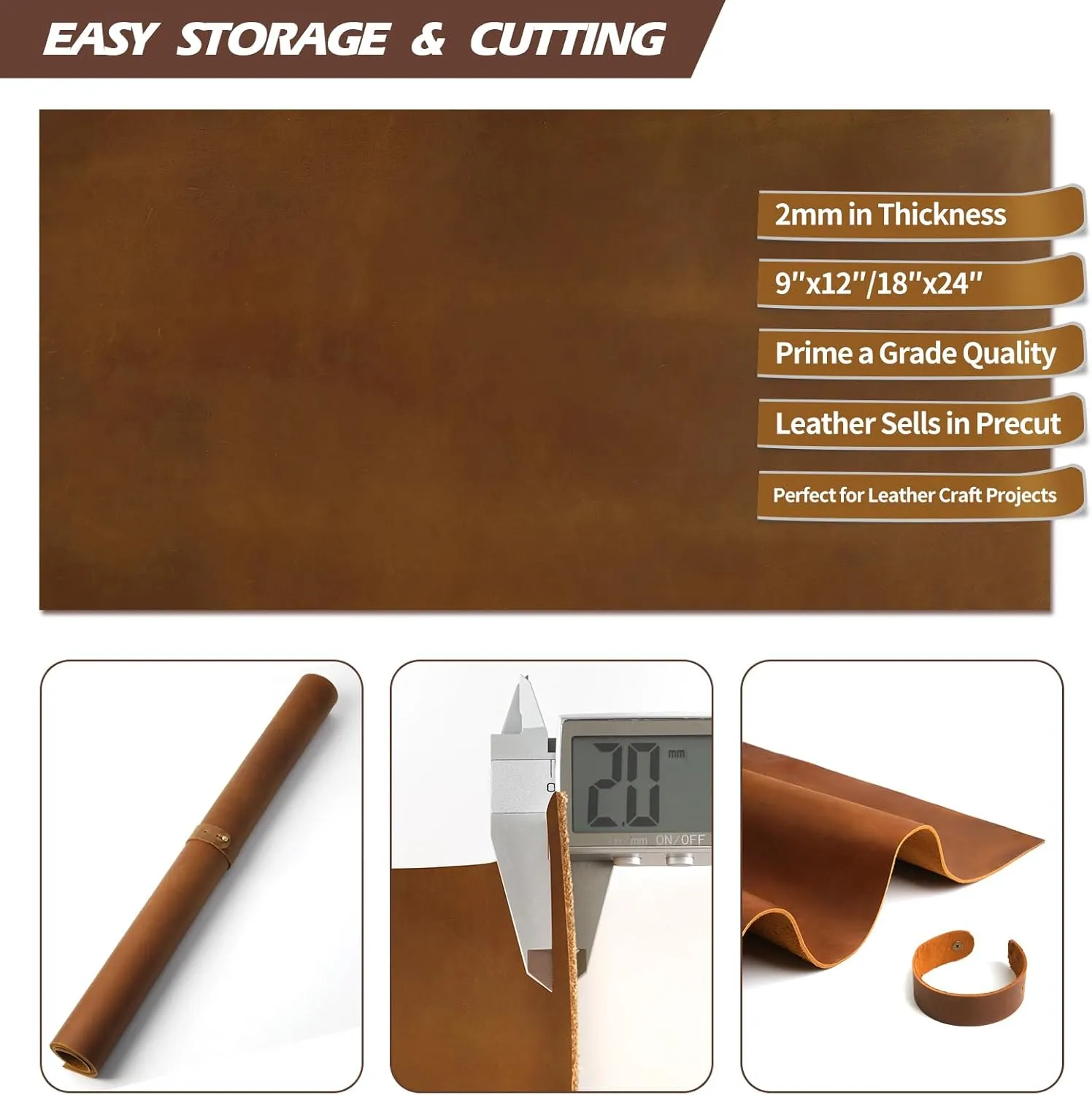 9"x12" Tooling Square 1.8-2.0MM Thick Genuine Top Full Grain Leather Leather Sheets for Crafts Tooling Sewing Crazy Horse Cowhide