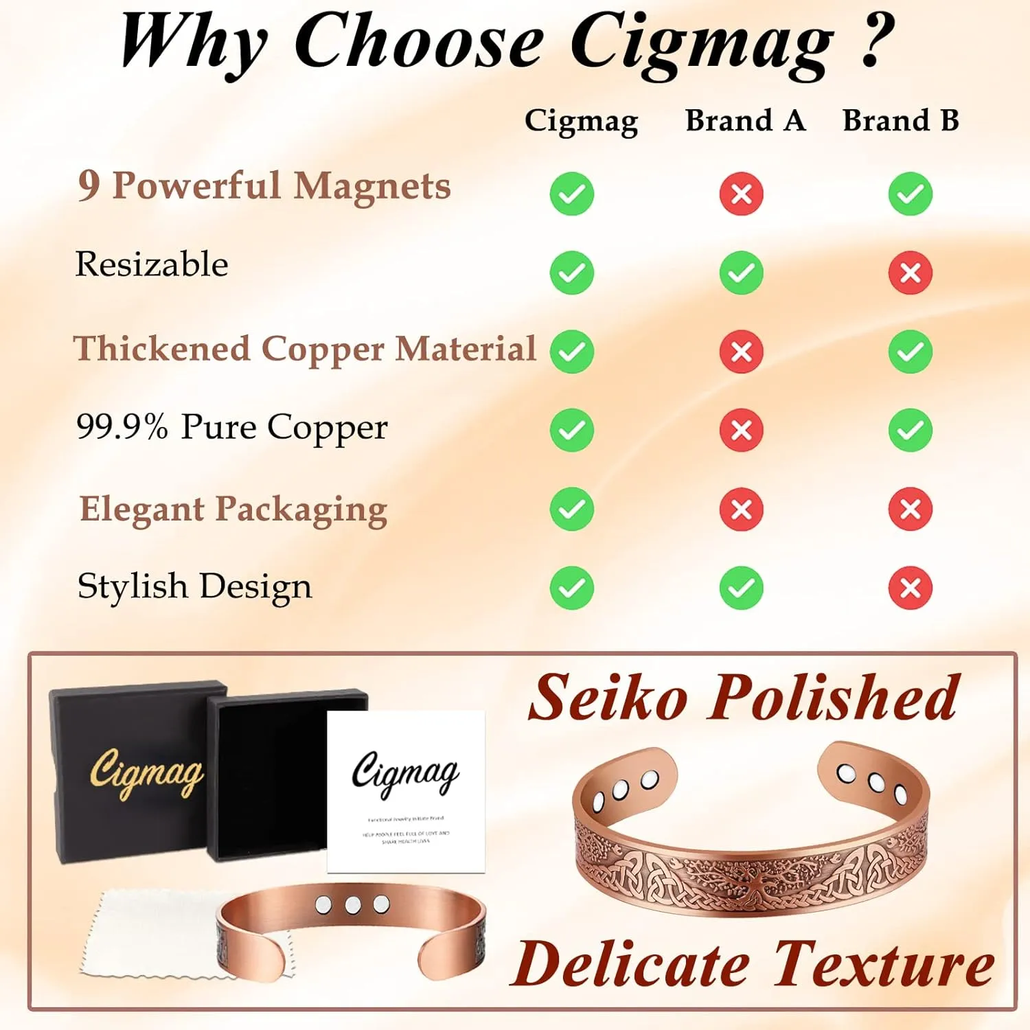 9X Copper Bracelet for Men Copper Magnetic Bracelet Strength Magnets Tree of Life Pattern Adjustable Solid Pure Cuff Bangle